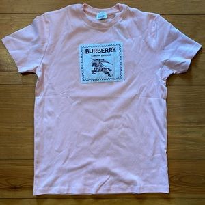 Men’s L pink Burberry crew neck short sleeve thick cotton T shirt